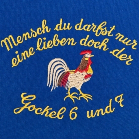 Blaue Sch�rze "Mensch du darfst nur einmal lieben..."