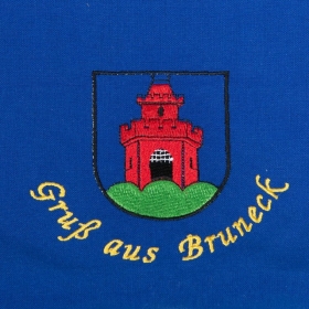 Blaue Sch�rze "Gru� aus Bruneck"