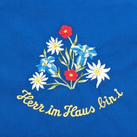 Blaue Sch�rze mit Motiv "Herr im Haus bin i"
