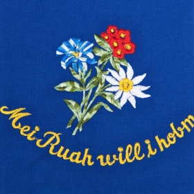 Blaue Sch�rze mit Motiv "Mei Ruah will i hobn"