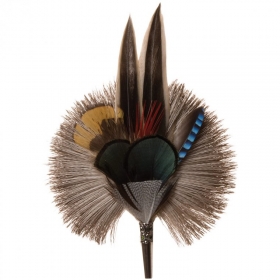 Wundersch�n kombinierter Hutschmuck aus langen Entenfedern, Fasanenfedern und Rehfell