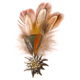 Bunter Federschmuck mit Edelweiss