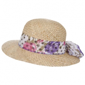 Strohhut f�r Damen by Hutter H�te mit sommerlicher Stoffbandgarnitur und mittelbreiter Krempe