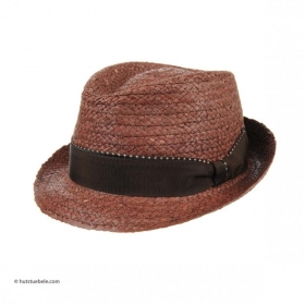 H�te aus Raffia Stroh Trilby by Hutter mit Stoffbandgarnitur