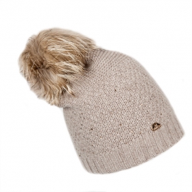 Damenm�tze Gianna mit Fuchsbommel und Swarovski Steinen 