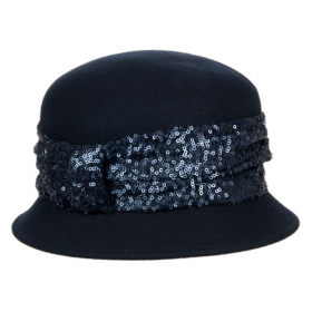 Glockenhut f�r Damen mit paillettenbesticktem Hutband