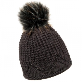 McBEANIE | Damen Strickm�tze mit Eco Pelz Bommel und Strass