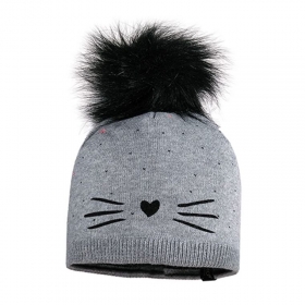 MAXIMO | MINI GIRL Beanie M�tze mit Pompon und Flockmotiv Schnurrbart
