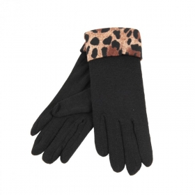 FASHION | Damen Strickhandschuh mit Animal-Print-Manschette