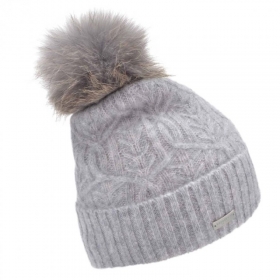 SEEBERGER | Strickm�tze aus Kaschmirseide mit Umschlag und Pompon