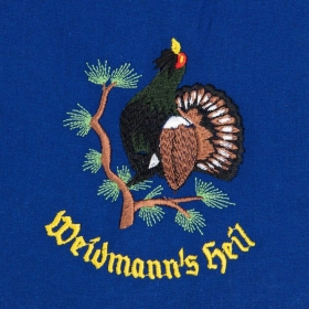 Blaue Sch�rze mit Motiv: Weidmann`s Heil
