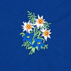 Blaue Kindersch�rze mit Motiv: BLUMENSTRAUSS