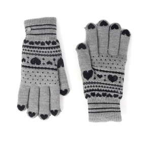 FASHION | Damen Handschuh aus pelzigem Garn mit Jacquard Schneesternen und Herzen