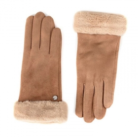 FASHION | Damen Wildlederhandschuh mit Kunstpelz am Handgelenk