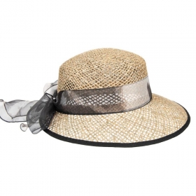 HUTTER | Damen Naturstrohhut mit Breitem Sonnenschirm und Batik Schleife