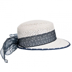 HUTTER | Papier Strohhut f�r M�dchen wei� mit blauem Band