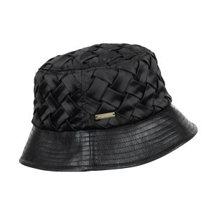 SEEBERGER | Damen Satin Bucket Fischerhut mit Krempe aus Kunstleder